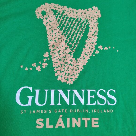 Guinness Shirt Size XL Green Harp Slainte Cotton Crewneck Short Sleeve - Picture 2 of 6